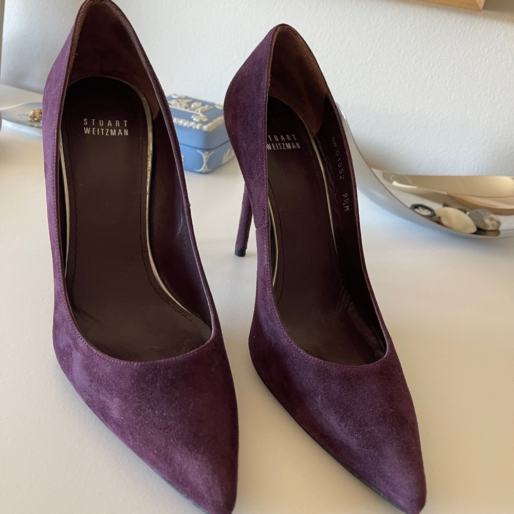 Stuart Weitzman purple suede heels